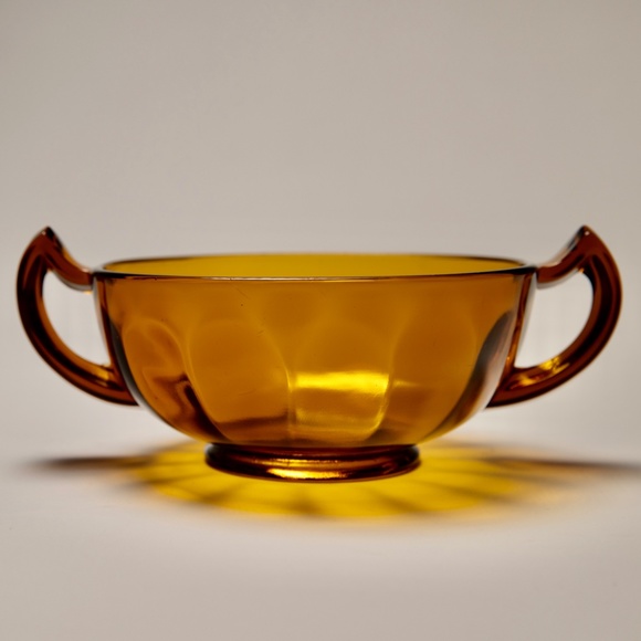 Vintage Oversized Amber Glass Double Handle Bowl/Cup - Picture 2 of 8